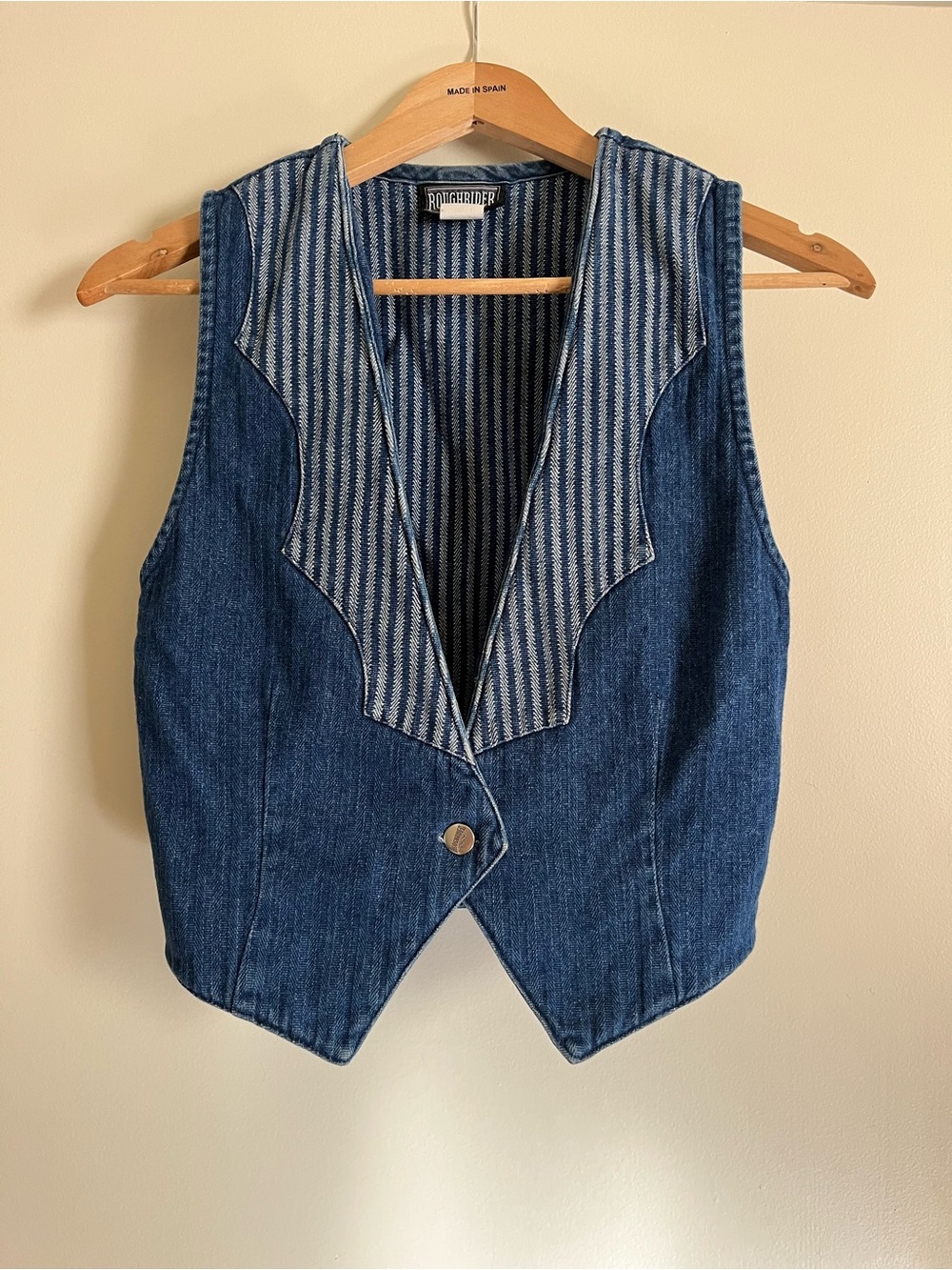 Vintage Roughrider Medium White Striped Western Denim Vest